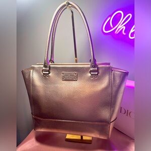 Kate Spade Rose Gold Metallic Leather Tote Bag GUC